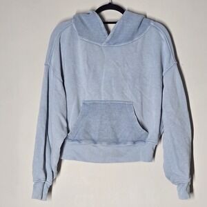 Free People Joey Cropped Hoodie XS Blue Terry Fleece Pullover Lounge